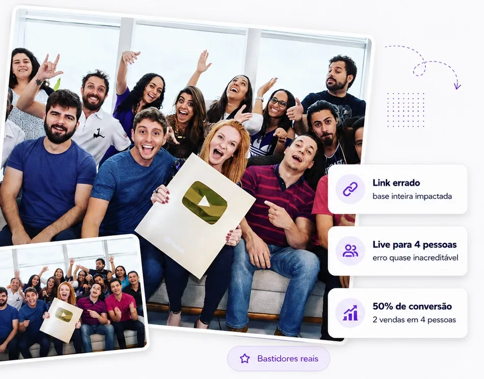 Bastidores reais — live para 4 pessoas, 50% de conversão